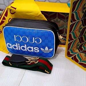Very Rare Brand New Adidas x Gucci Blue Crystal Canvas Shoulder Bag
